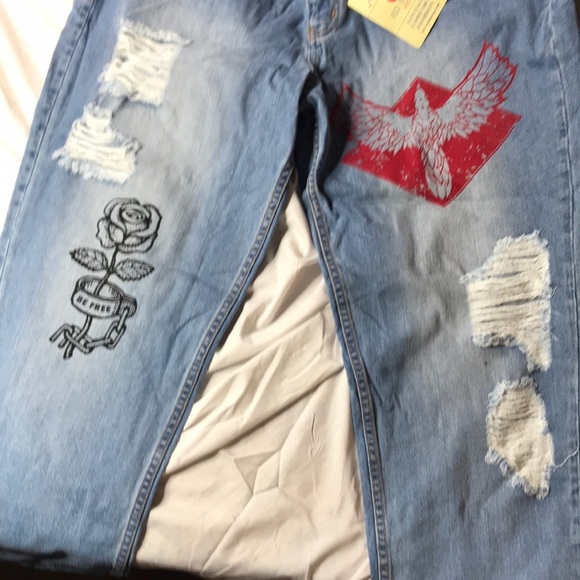 VINTAGE WASH RED Jeans NYC Distressed Boyfriend - Picture 4 of 9